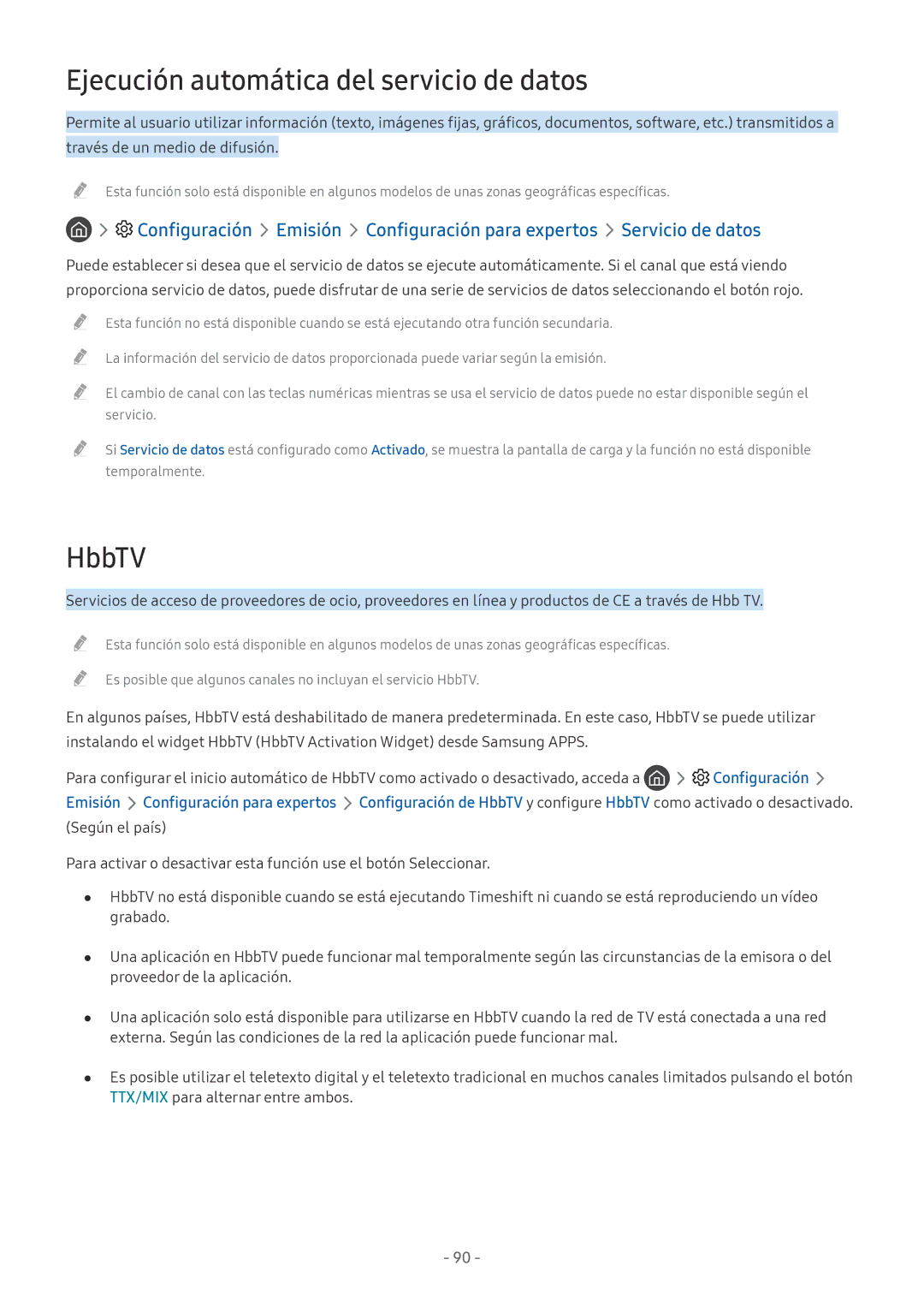 Samsung UE65MU6645UXXC, UE58MU6199UXZG, UE65MU6470UXZG, UE75MU6170UXZG Ejecución automática del servicio de datos, HbbTV 