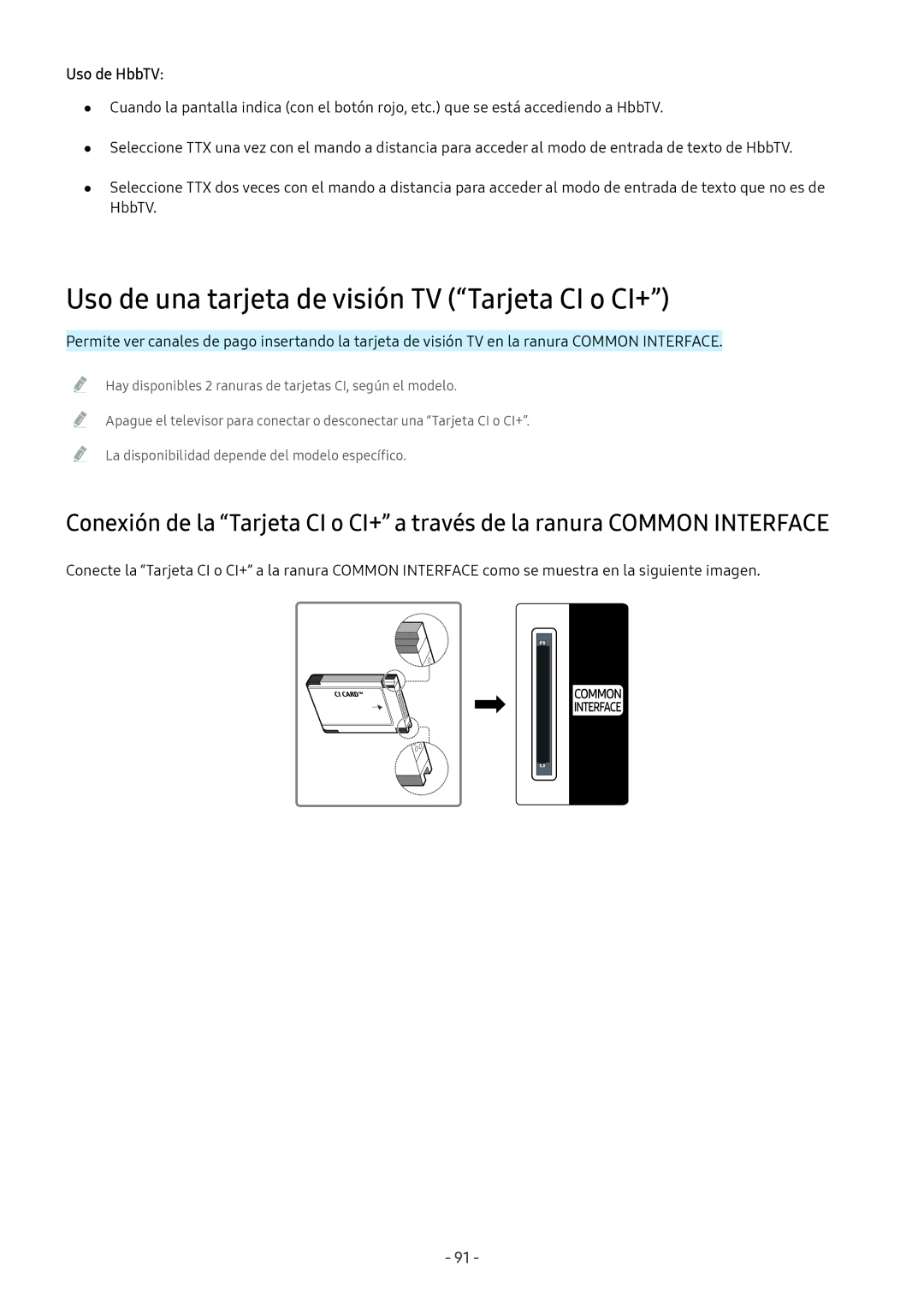 Samsung UE65MU6505UXXC, UE58MU6199UXZG, UE65MU6470UXZG manual Uso de una tarjeta de visión TV Tarjeta CI o CI+, Uso de HbbTV 