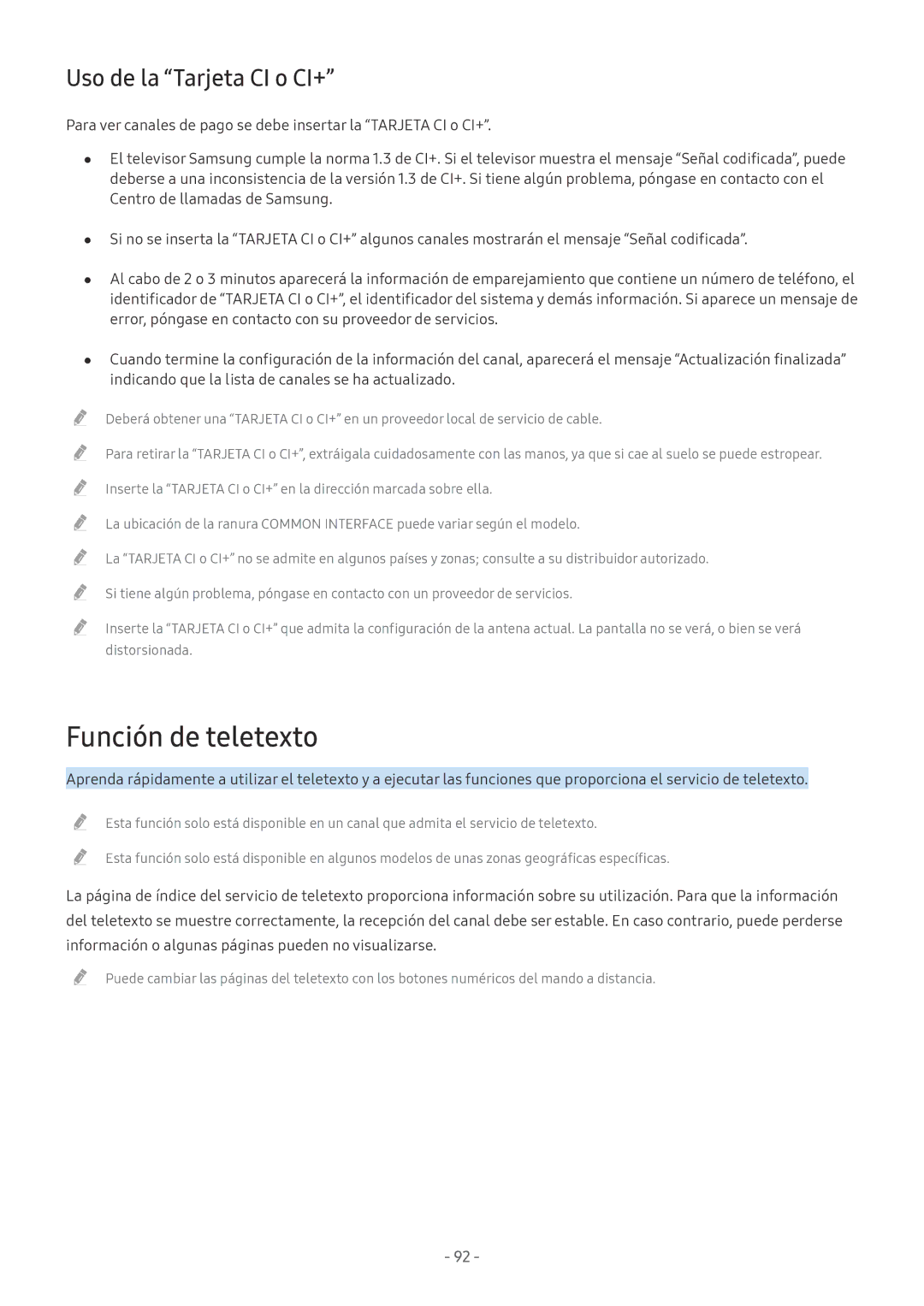 Samsung UE55MU6505UXXC, UE58MU6199UXZG, UE65MU6470UXZG, UE75MU6170UXZG manual Función de teletexto, Uso de la Tarjeta CI o CI+ 