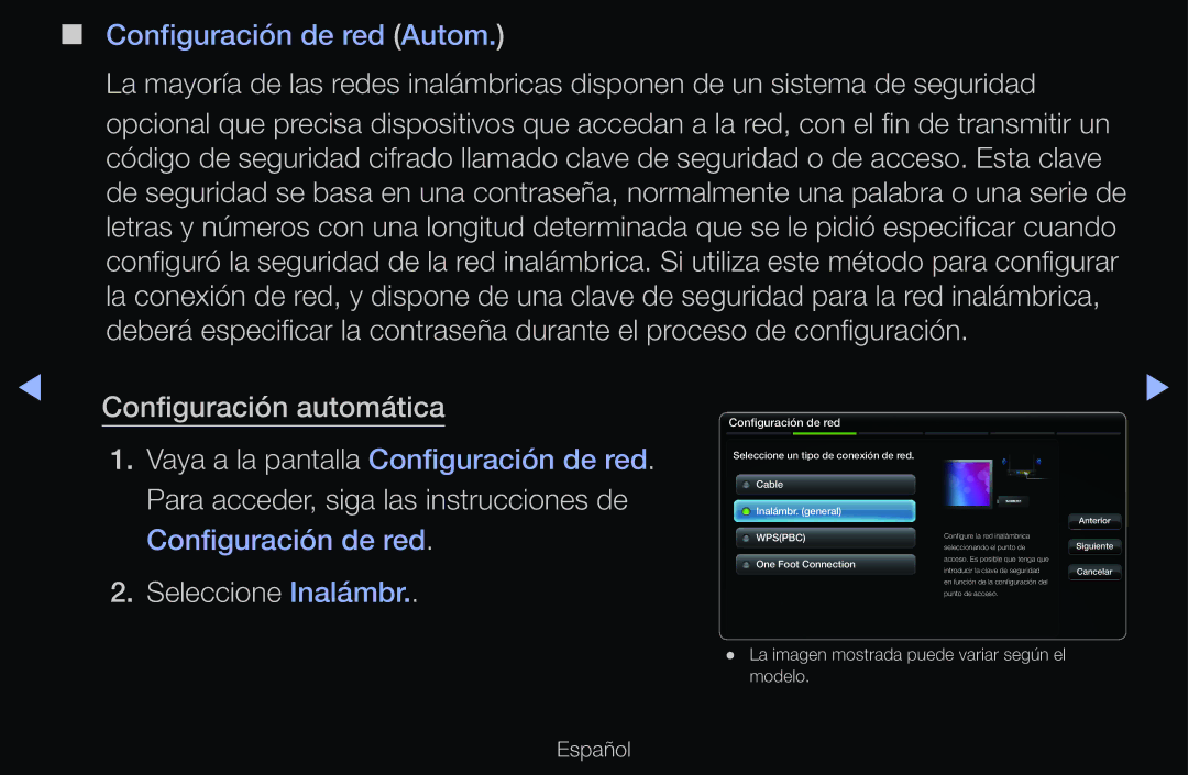 Samsung UE32D6510WSXXC, UE60D6500VSXZG, UE40D6200TSXZG, UE46D6530WSXXN manual Configuración automática, Seleccione Inalámbr 