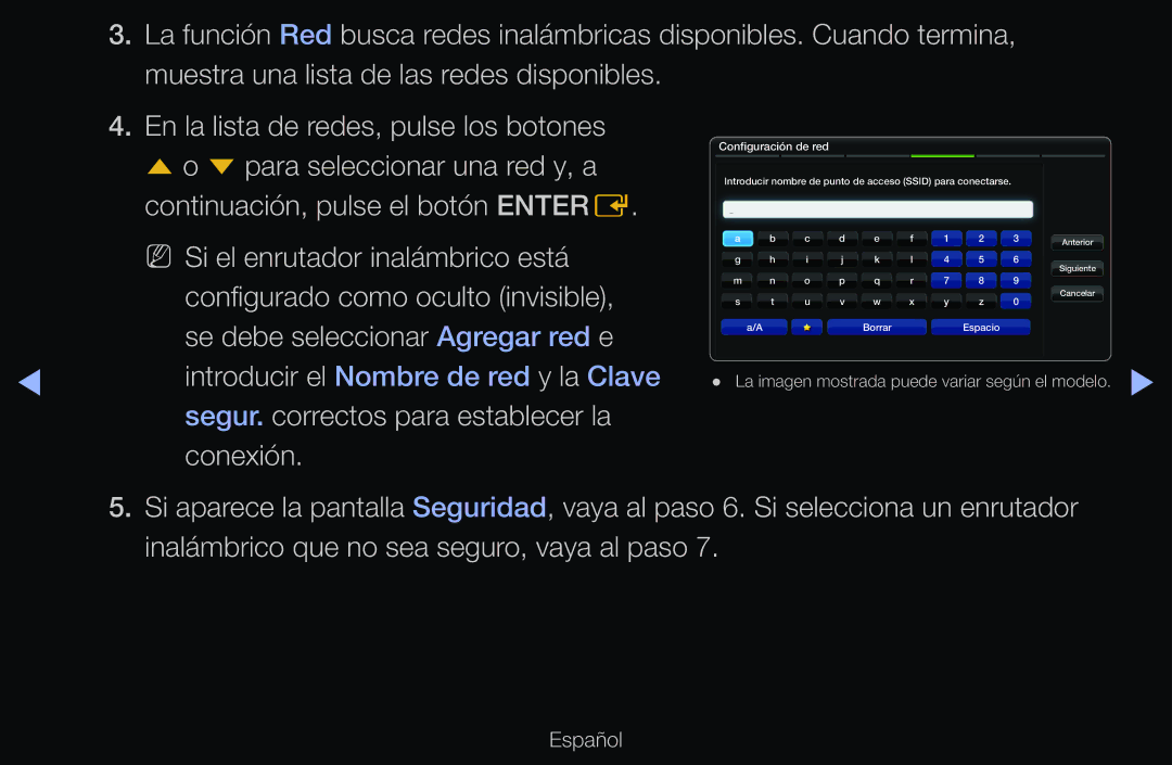 Samsung UE40D6000TWXXC, UE60D6500VSXZG, UE40D6200TSXZG manual Introducir nombre de punto de acceso Ssid para conectarse 