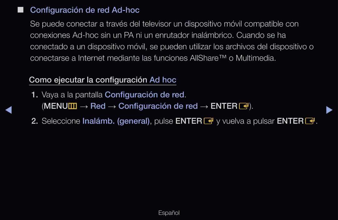 Samsung UE46D6100SWXXC, UE60D6500VSXZG, UE40D6200TSXZG, UE46D6530WSXXN manual MENUm → Red → Configuración de red → Entere 