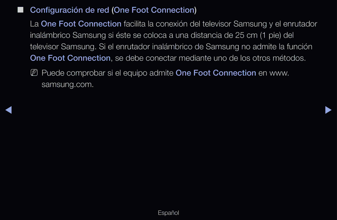 Samsung UE32D6510WSXZG, UE60D6500VSXZG, UE40D6200TSXZG, UE46D6530WSXXN manual Configuración de red One Foot Connection 