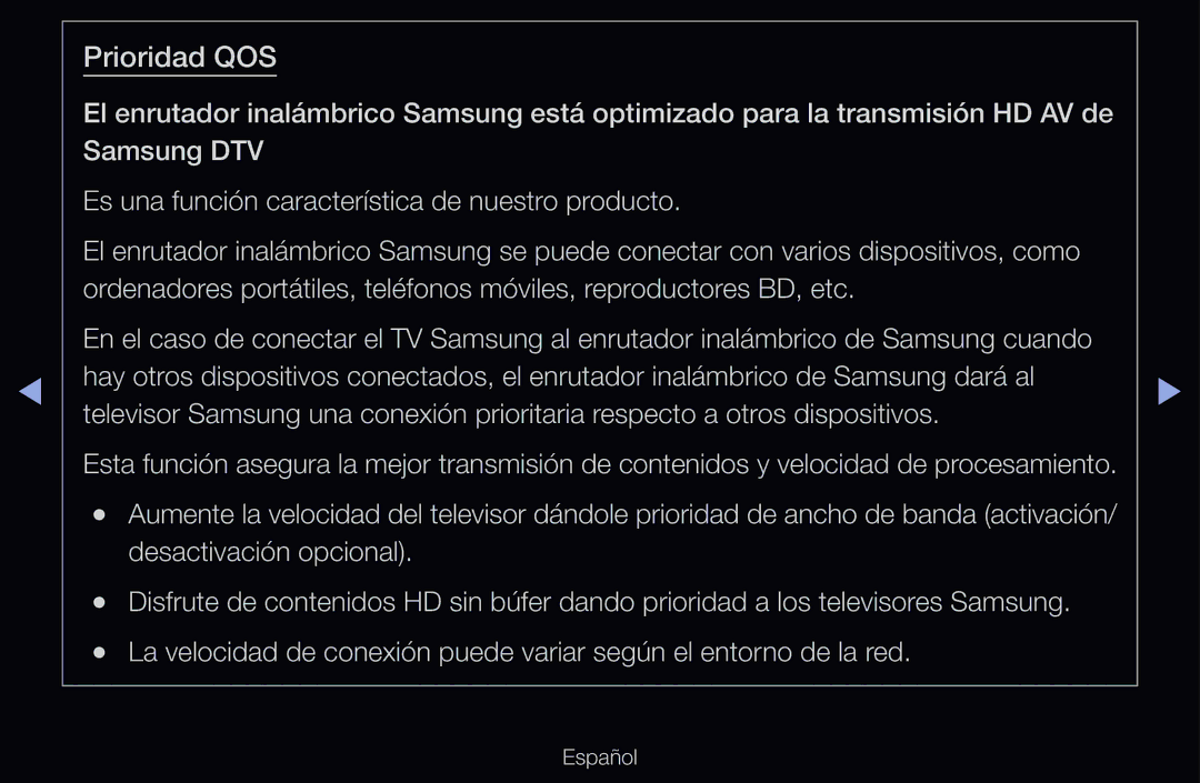 Samsung UE46D6500VHXXC, UE60D6500VSXZG, UE40D6200TSXZG, UE46D6530WSXXN, UE46D6100SWXXC, UE40D6530WSXXC manual Prioridad QOS 