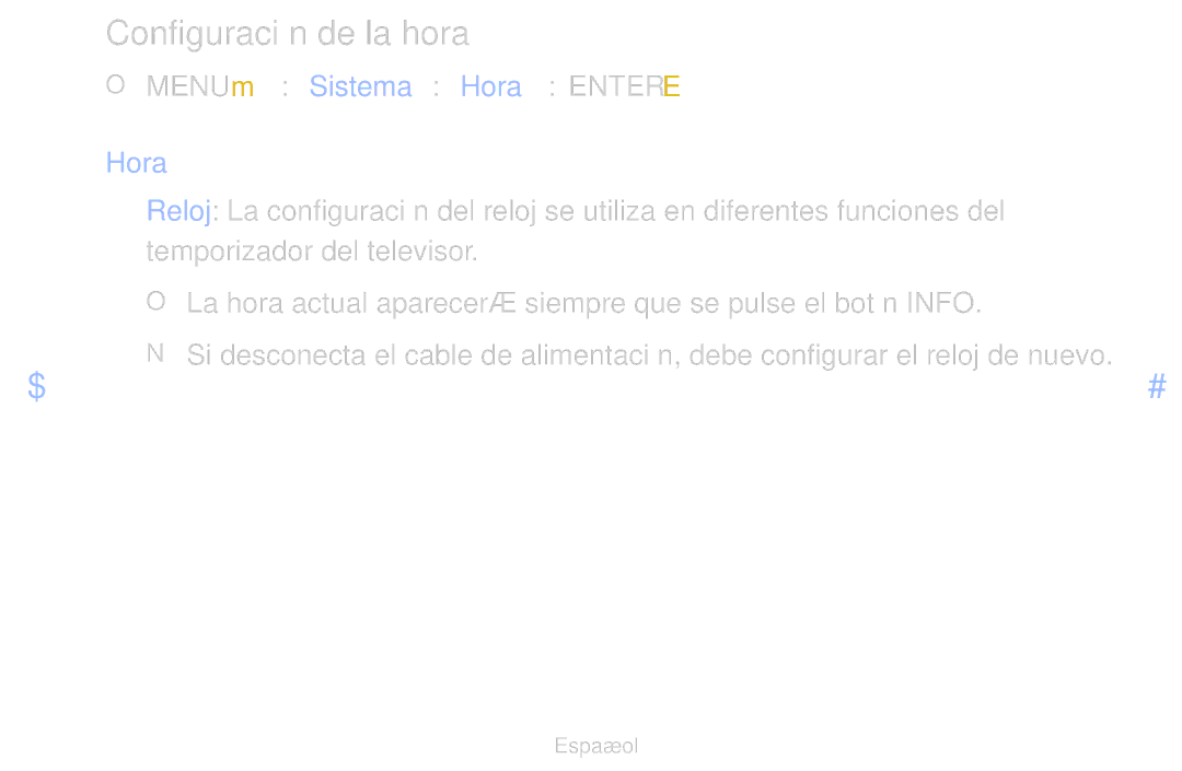 Samsung UE55D6500VSXXC, UE60D6500VSXZG, UE40D6200TSXZG manual Configuración de la hora, OO MENUm → Sistema → Hora → Entere 