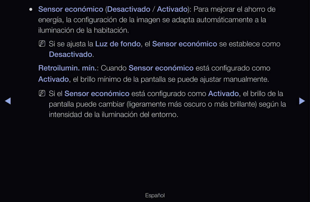 Samsung UE37D6100SWXXC, UE60D6500VSXZG, UE40D6200TSXZG, UE46D6530WSXXN manual Intensidad de la iluminación del entorno 