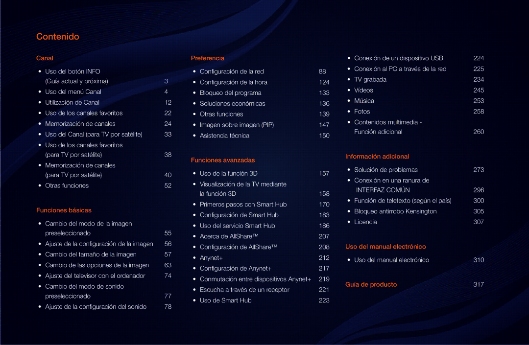 Samsung UE46D6530WSXXN, UE60D6500VSXZG, UE40D6200TSXZG, UE46D6100SWXXC, UE40D6530WSXXC, UE32D6510WSXZG manual Contenido 