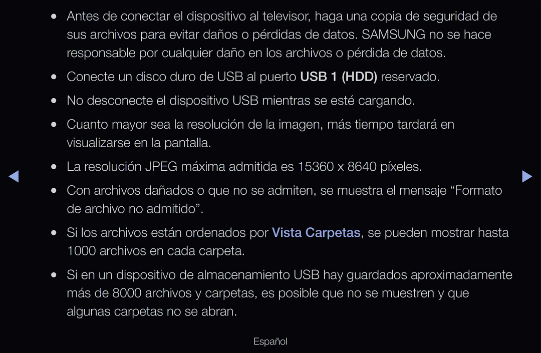 Samsung UE32D6530WSXZG, UE60D6500VSXZG, UE40D6200TSXZG, UE46D6530WSXXN manual De archivo no admitido, Archivos en cada carpeta 