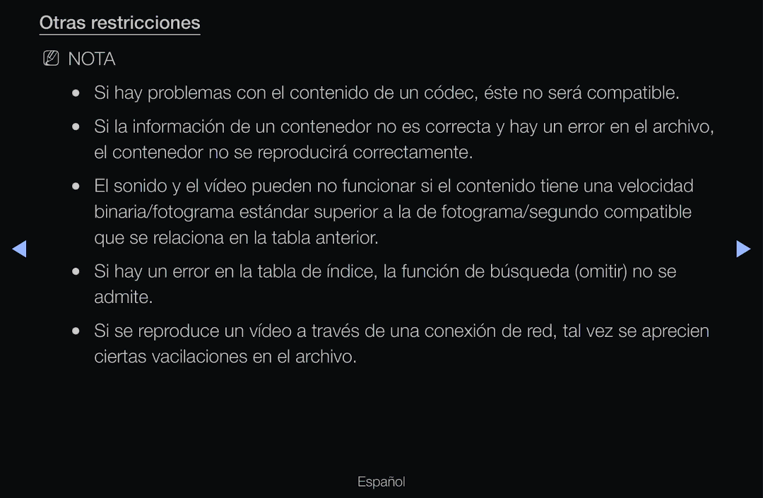 Samsung UE37D6100SWXXH, UE60D6500VSXZG, UE40D6200TSXZG manual Otras restricciones, Ciertas vacilaciones en el archivo 