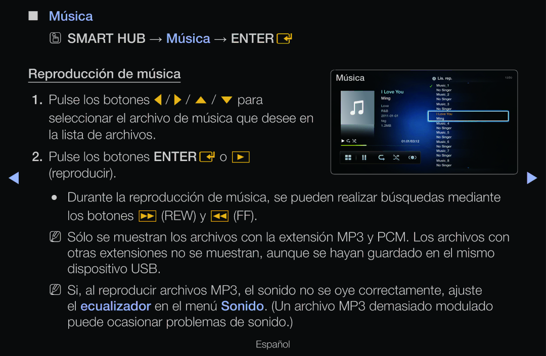 Samsung UE60D6500VSXXC, UE60D6500VSXZG, UE40D6200TSXZG manual OO Smart HUB → Música → Entere Reproducción de música, Love You 