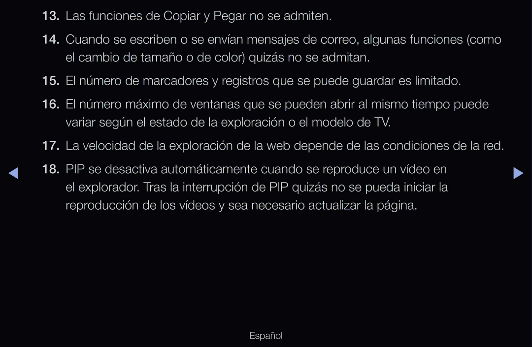 Samsung UE40D6100SWXXC, UE60D6500VSXZG, UE40D6200TSXZG, UE46D6530WSXXN manual Las funciones de Copiar y Pegar no se admiten 