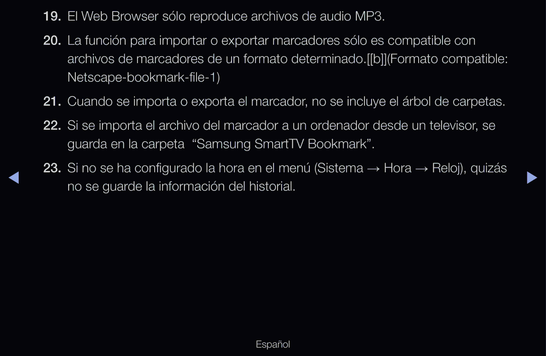 Samsung UE40D6750WSXXC, UE60D6500VSXZG, UE40D6200TSXZG Netscape-bookmark-file-1, No se guarde la información del historial 