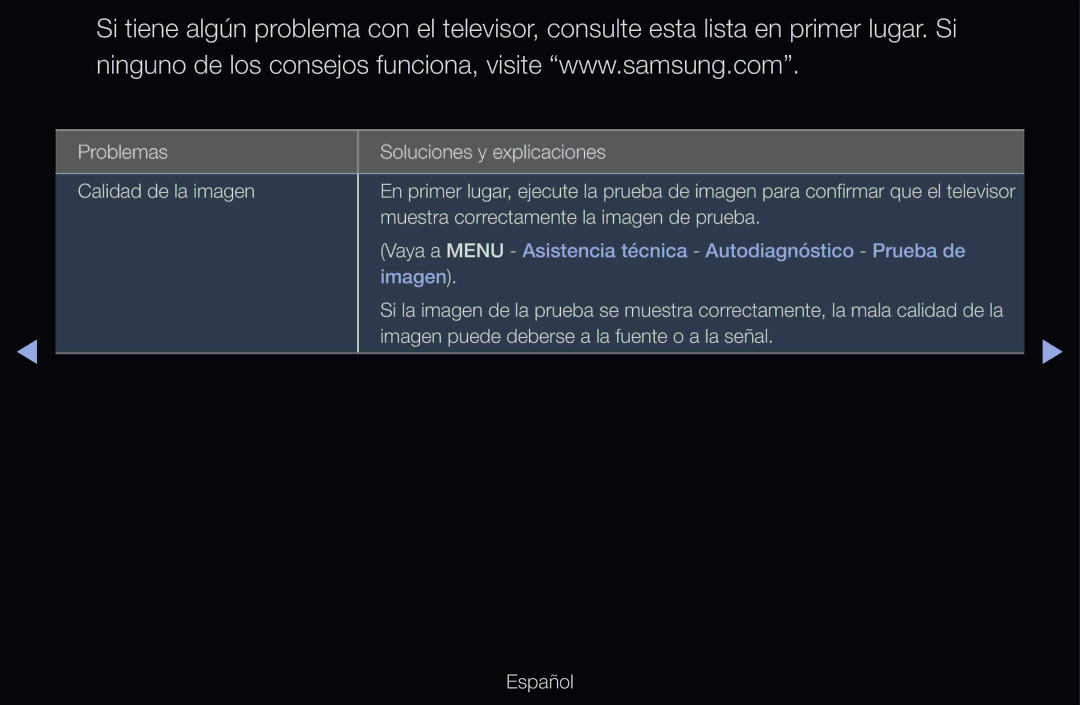 Samsung UE46D6750WSXXC, UE60D6500VSXZG, UE40D6200TSXZG manual Problemas Soluciones y explicaciones Calidad de la imagen 