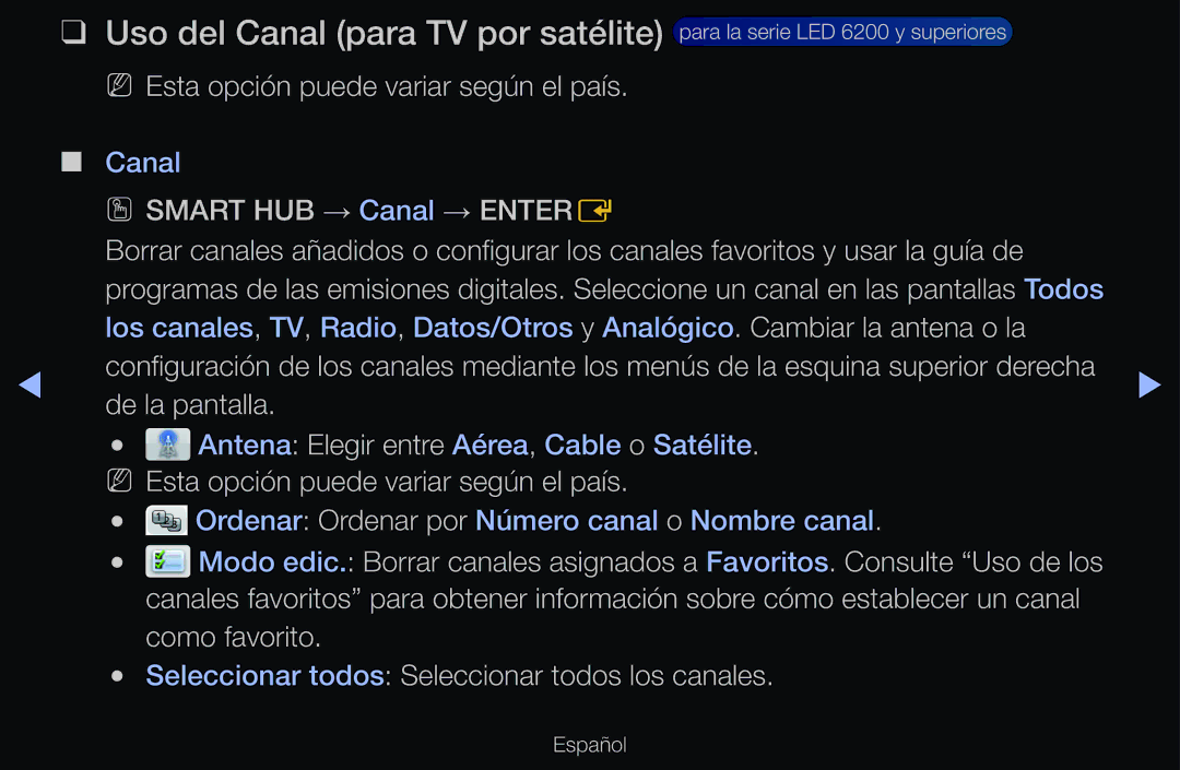 Samsung UE32D6510WSXXC, UE60D6500VSXZG, UE40D6200TSXZG manual NN Esta opción puede variar según el país, De la pantalla 