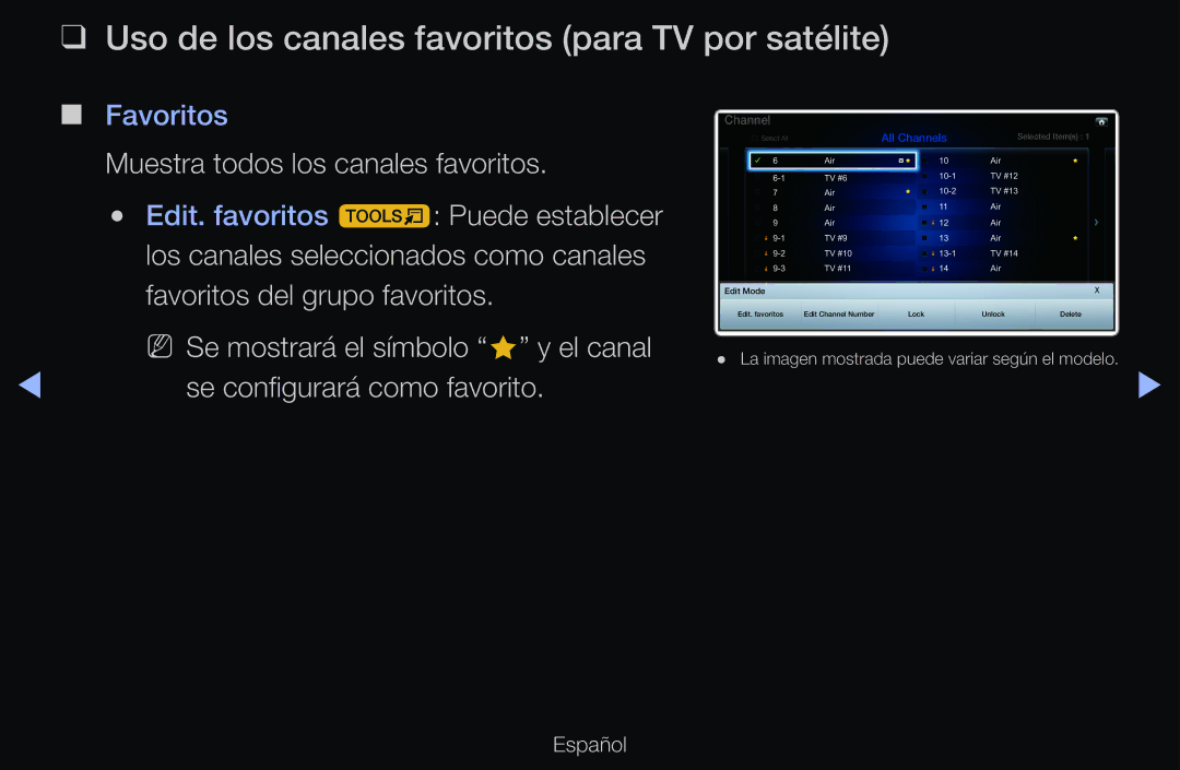 Samsung UE40D6200TSXZG, UE60D6500VSXZG Uso de los canales favoritos para TV por satélite, Favoritos del grupo favoritos 