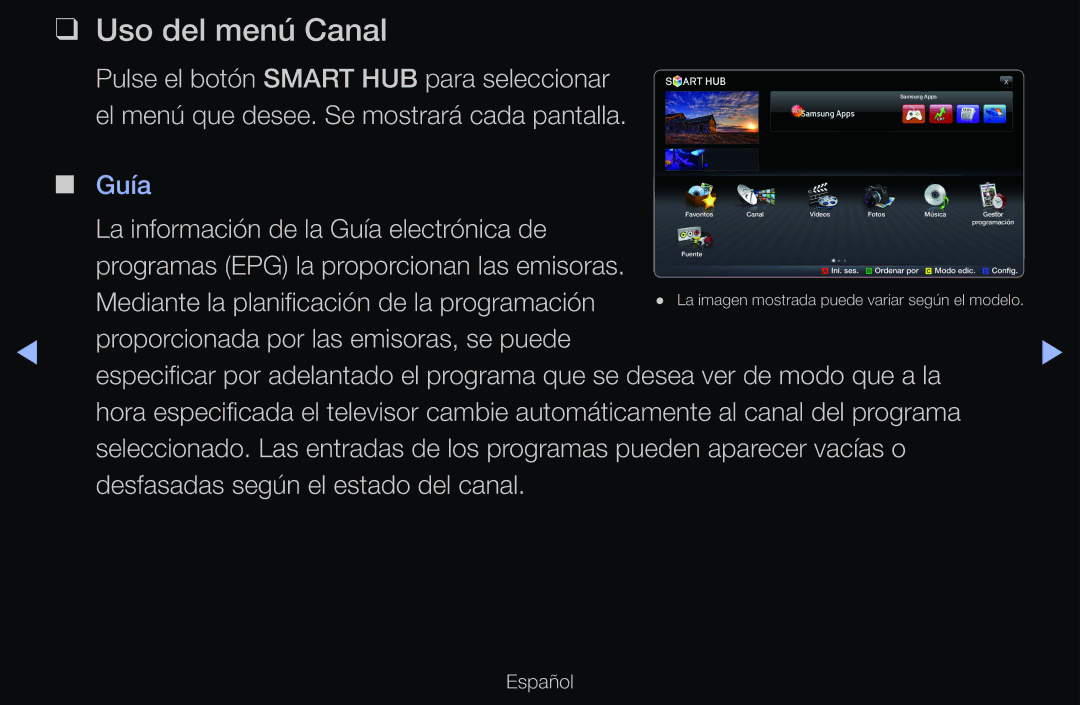 Samsung UE40D6530WSXXC, UE60D6500VSXZG, UE40D6200TSXZG manual Uso del menú Canal, La información de la Guía electrónica de 