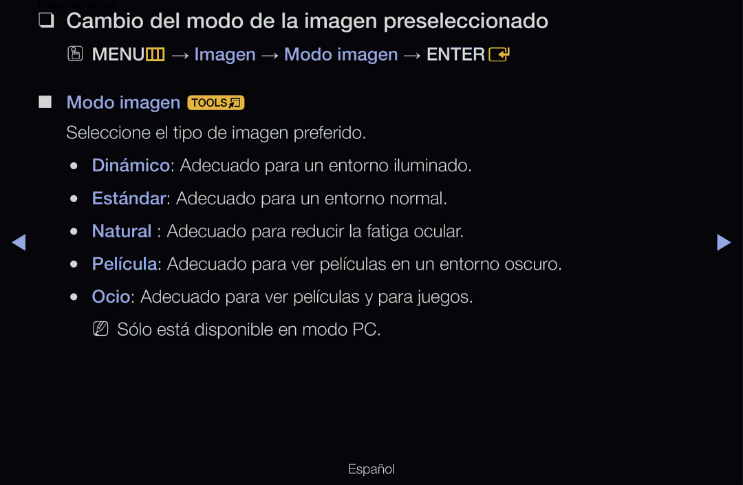Samsung UE40D6750WSXXC, UE60D6500VSXZG, UE40D6200TSXZG, UE46D6530WSXXN manual Cambio del modo de la imagen preseleccionado 