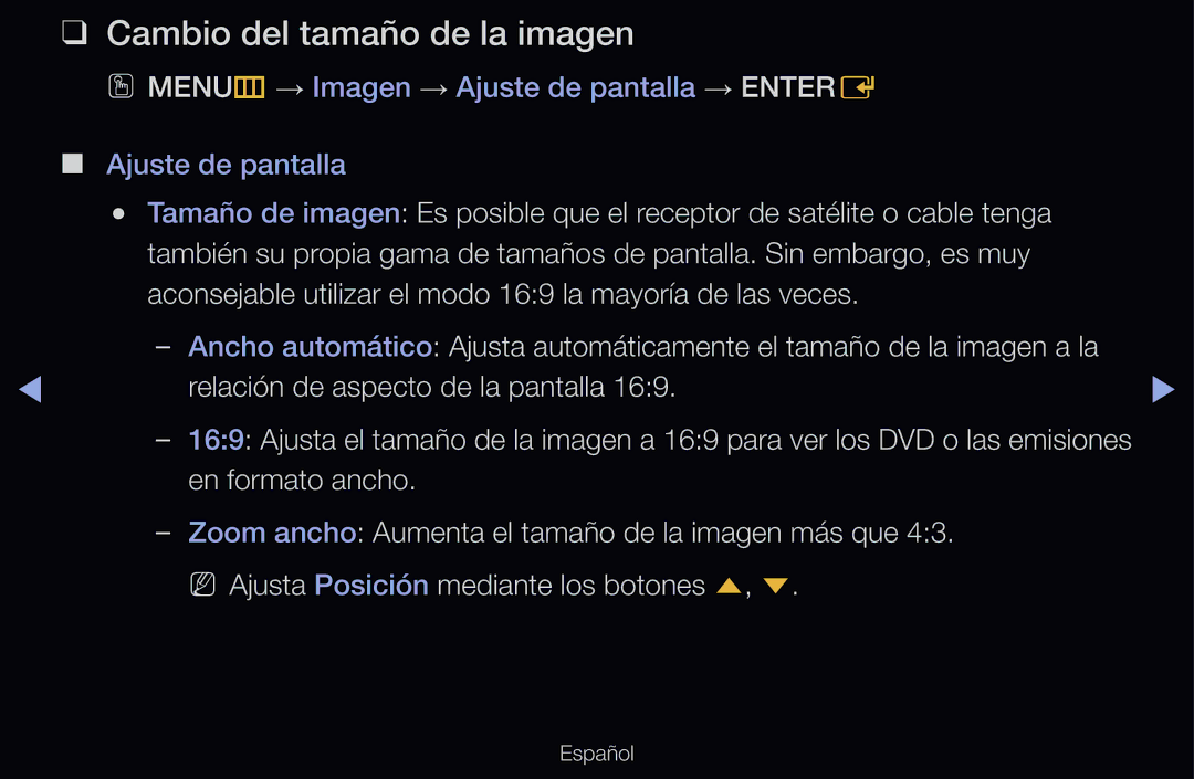 Samsung UE40D6500VSXXC, UE60D6500VSXZG, UE40D6200TSXZG, UE46D6530WSXXN, UE46D6100SWXXC manual Cambio del tamaño de la imagen 