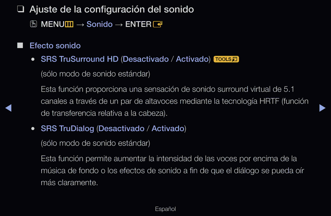 Samsung UE40D6530WSXXC, UE60D6500VSXZG, UE40D6200TSXZG Ajuste de la configuración del sonido, OO MENUm → Sonido → Entere 