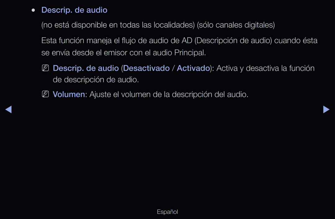 Samsung UE32D6530WSXZG, UE60D6500VSXZG, UE40D6200TSXZG manual NN Volumen Ajuste el volumen de la descripción del audio 