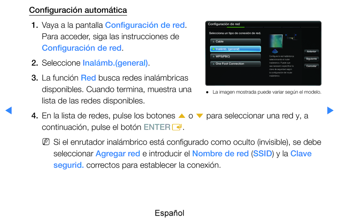 Samsung UE46D8000YSXXH, UE60D8000YSXXC, UE46D7090LSXZG Para acceder, siga las instrucciones de, Seleccione Inalámb.general 