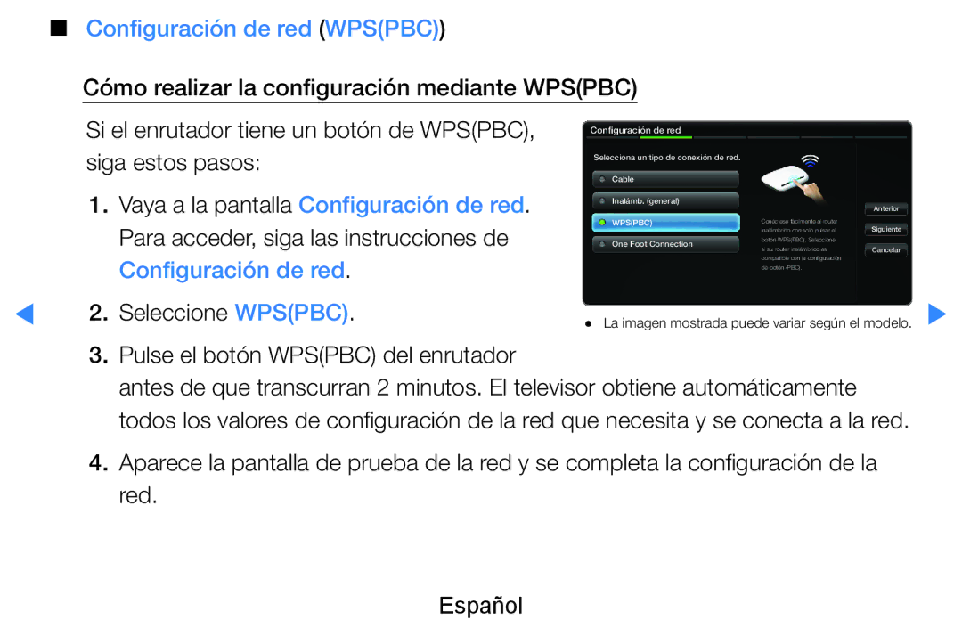 Samsung UE60D8000YSXXC, UE46D7090LSXZG, UE46D8000YSXXC Configuración de red Wpspbc, Pulse el botón Wpspbc del enrutador 