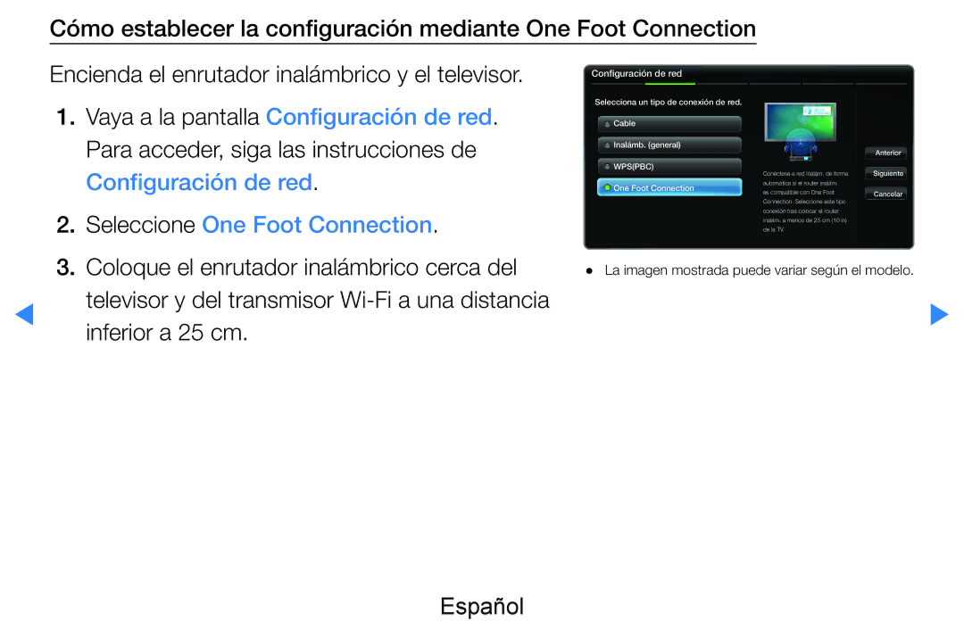 Samsung UE55D8000YSXXC manual Seleccione One Foot Connection, Coloque el enrutador inalámbrico cerca del, Inferior a 25 cm 