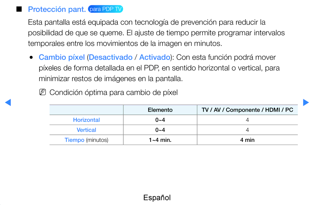 Samsung UE55D7000LSXXH, UE60D8000YSXXC, UE46D7090LSXZG, UE46D8000YSXXC, UE55D8000YSXXC manual Protección pant. para PDP TV 