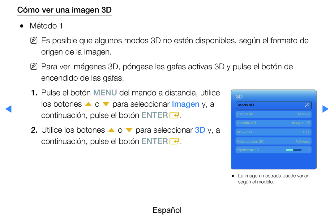 Samsung UE46D8000YSXXH, UE60D8000YSXXC, UE46D7090LSXZG, UE46D8000YSXXC manual La imagen mostrada puede variar según el modelo 