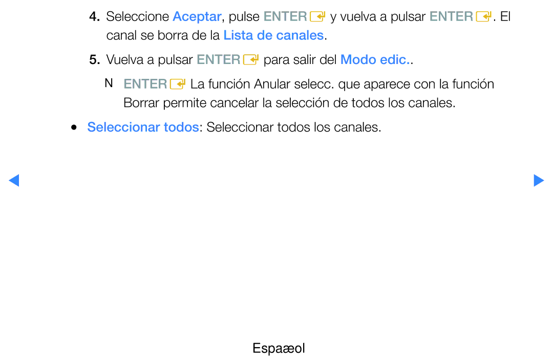 Samsung UE55D7000LSXXC, UE60D8000YSXXC, UE46D7090LSXZG manual Seleccionar todos Seleccionar todos los canales Español 