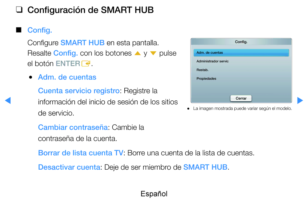 Samsung UE55D7000LSXXH manual Configuración de Smart HUB, Información del inicio de sesión de los sitios, De servicio 