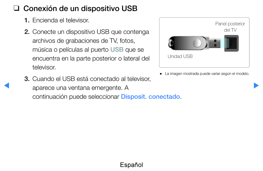 Samsung UE55D8000YSXXC Conexión de un dispositivo USB, Encienda el televisor, Conecte un dispositivo USB que contenga 