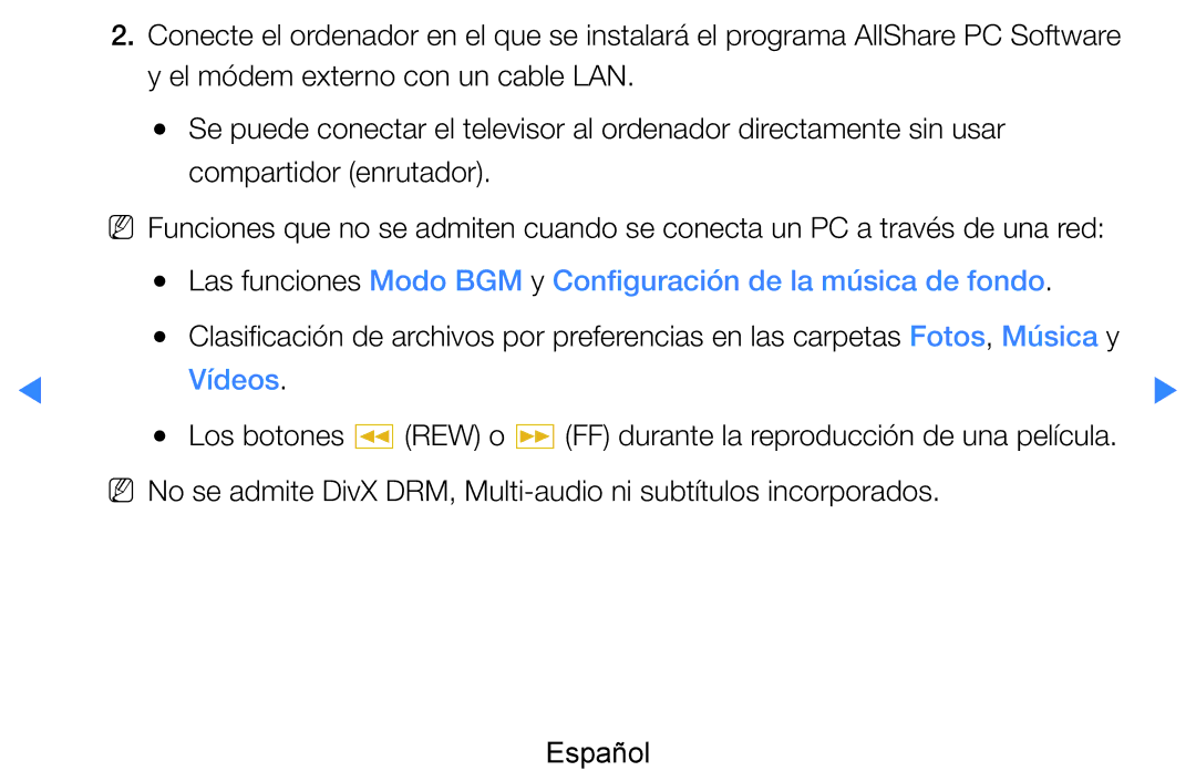 Samsung UE46D7000LSXXC, UE60D8000YSXXC, UE46D7090LSXZG Las funciones Modo BGM y Configuración de la música de fondo, Vídeos 