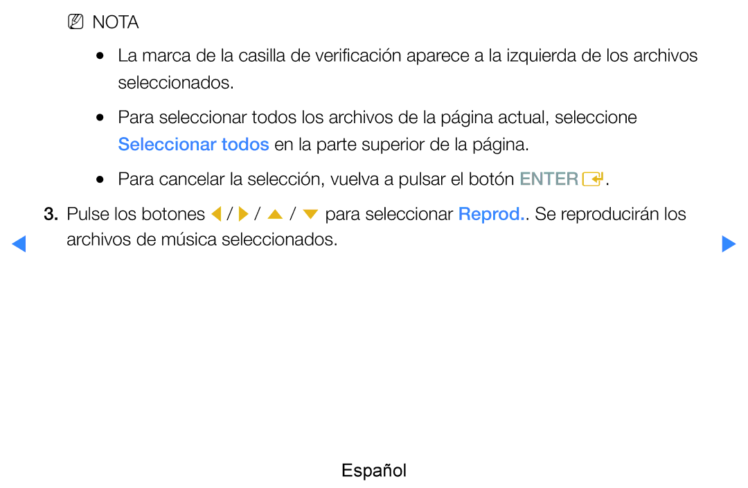 Samsung UE55D7000LSXXC, UE60D8000YSXXC, UE46D7090LSXZG, UE46D8000YSXXC, UE55D7000LSXXH manual Archivos de música seleccionados 