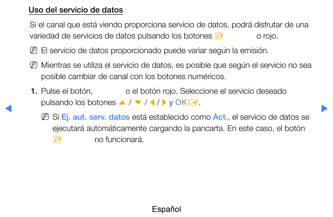 Samsung UE55D7000LSXXC, UE60D8000YSXXC, UE46D7090LSXZG, UE46D8000YSXXC, UE55D7000LSXXH manual Uso del servicio de datos 