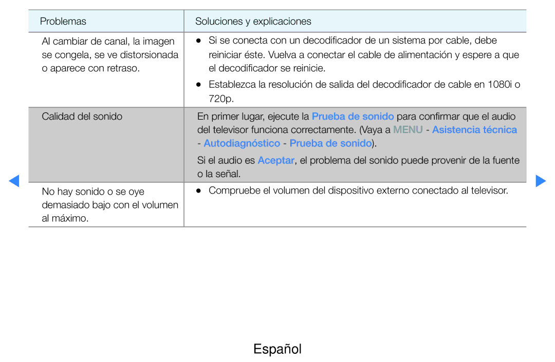 Samsung UE46D8000YSXXH, UE60D8000YSXXC, UE46D7090LSXZG, UE46D8000YSXXC, UE55D7000LSXXH manual Autodiagnóstico Prueba de sonido 