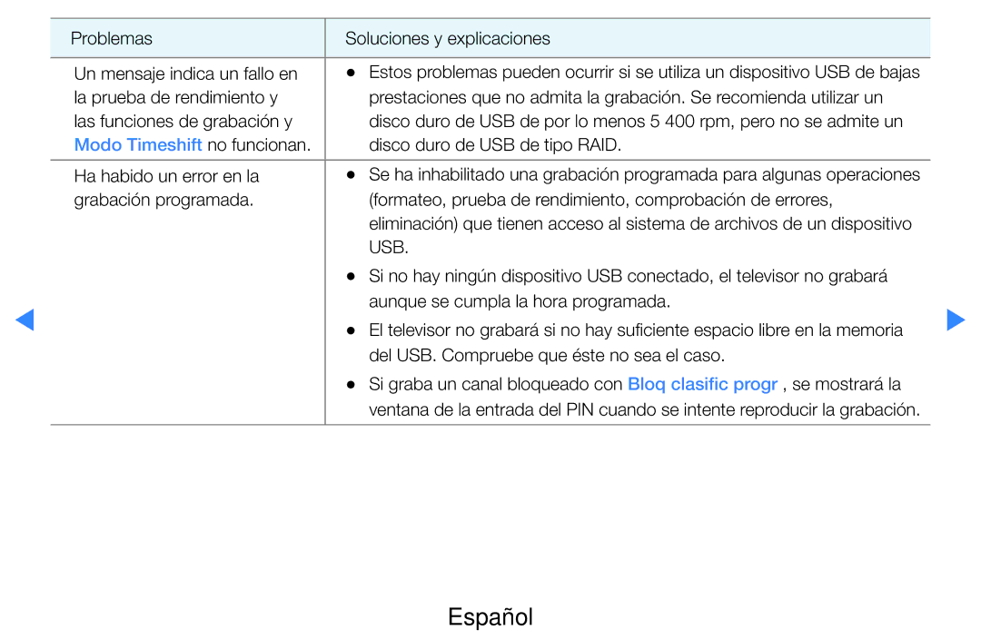 Samsung UE46D8000YSXXC, UE60D8000YSXXC, UE46D7090LSXZG, UE55D7000LSXXH, UE55D8000YSXXC manual Modo Timeshift no funcionan 