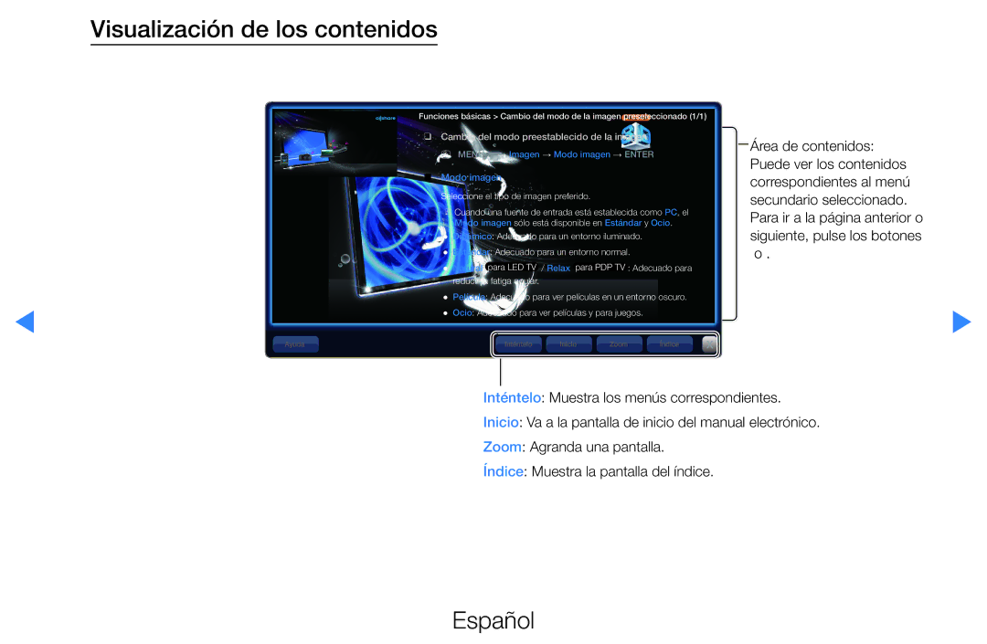 Samsung UE46D7000LSXXC, UE60D8000YSXXC manual Visualización de los contenidos, Cambio del modo preestablecido de la imagen 