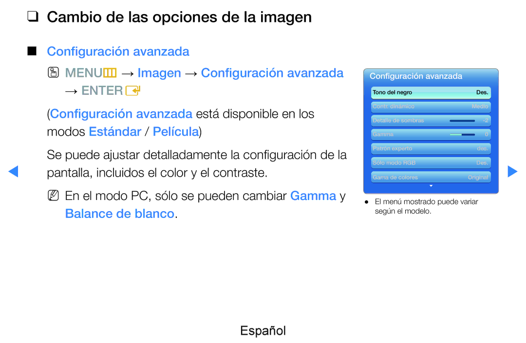 Samsung UE46D7090LSXZG, UE60D8000YSXXC, UE46D8000YSXXC, UE55D7000LSXXH manual Cambio de las opciones de la imagen, → Entere 