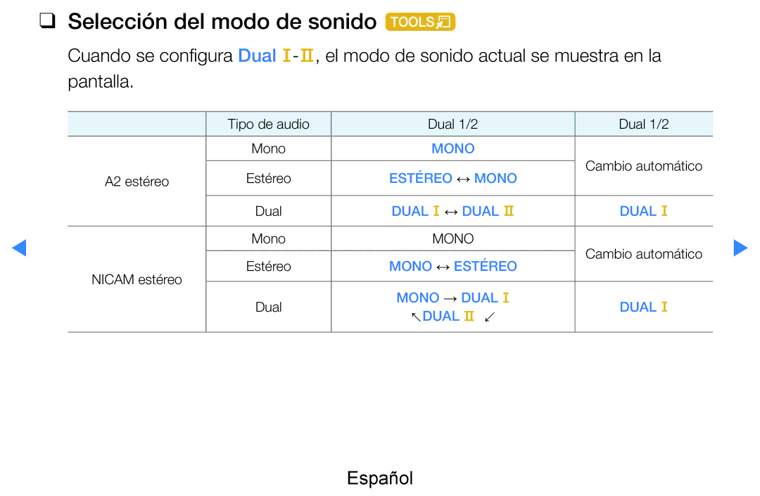 Samsung UE40D7000LSXXC, UE60D8000YSXXC, UE46D7090LSXZG, UE46D8000YSXXC, UE55D7000LSXXH manual Selección del modo de sonido t 