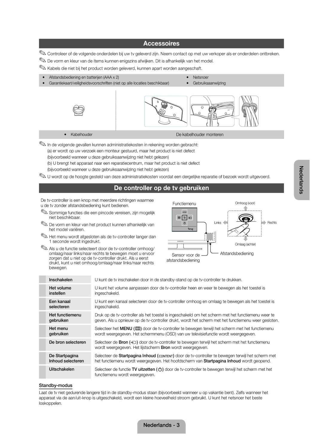 Samsung UE60EH6000SXZF manual De controller op de tv gebruiken 