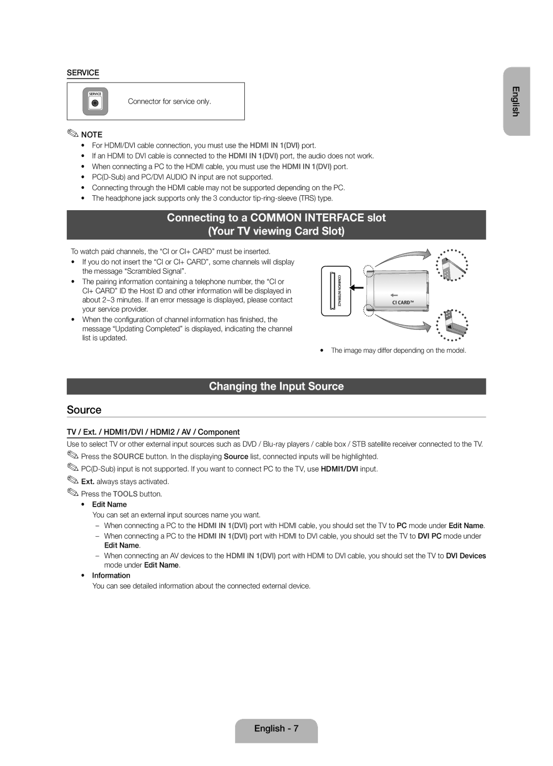 Samsung UE60EH6000SXZF manual Changing the Input Source, TV / Ext. / HDMI1/DVI / HDMI2 / AV / Component 