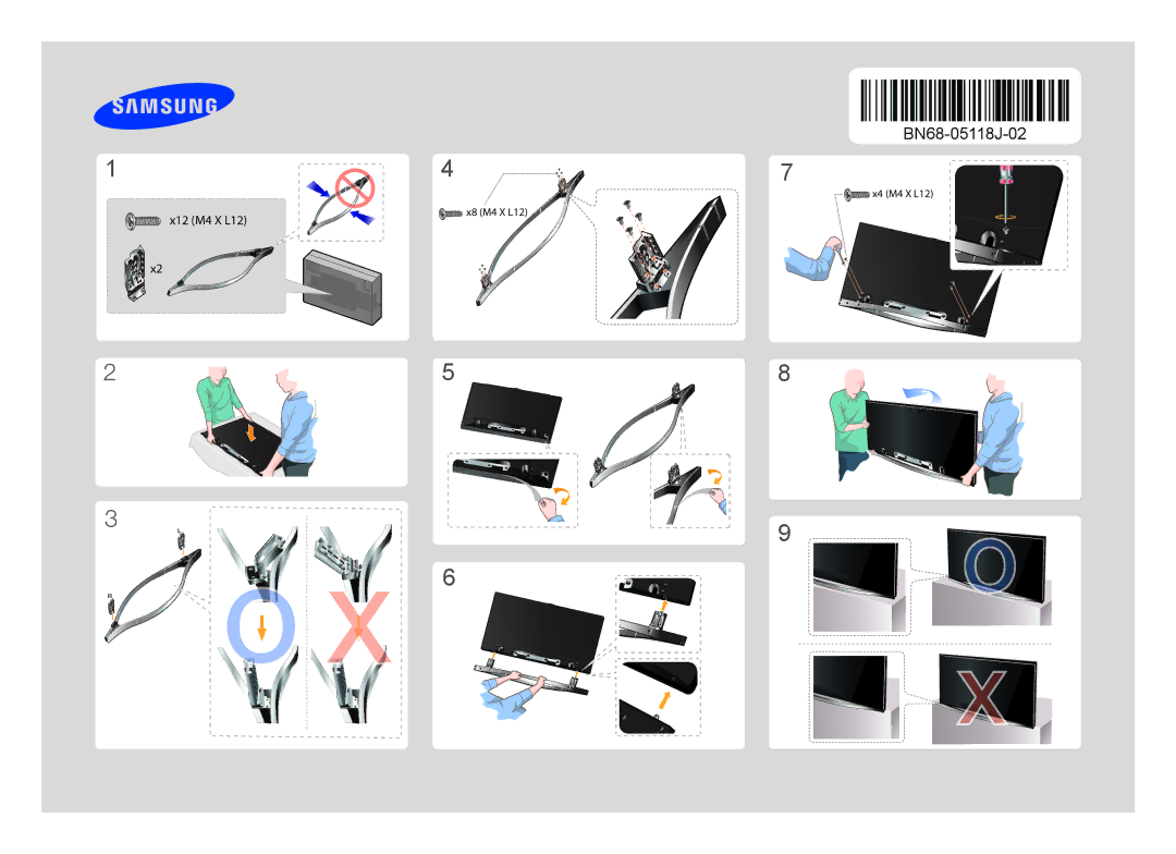 Samsung UE46F6100AKXRU, UE60F6100AKXRU, UE32F6100AKXRU, UE40F6100AKXRU manual BN68-05118J-02, X4 M4 X L12, X8 M4 X L12 