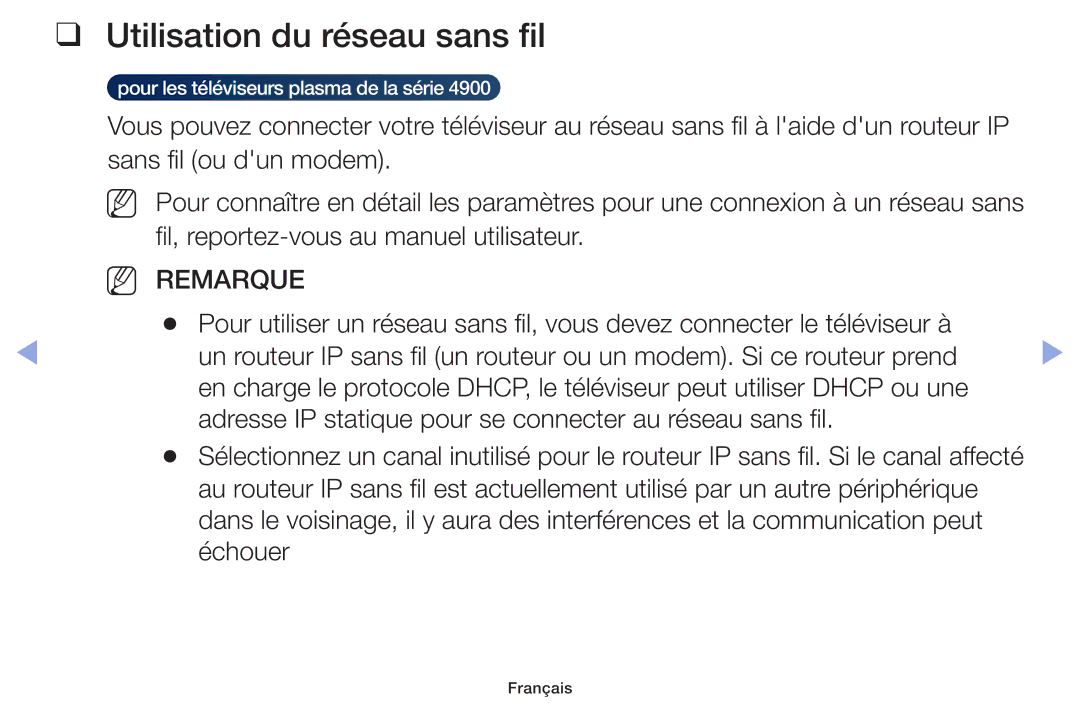 Samsung UE40F6100AWXZF, UE60F6100AWXZF, UE32F6100AWXZF, UE55F6100AWXZF manual Utilisation du réseau sans fil, Remarque 