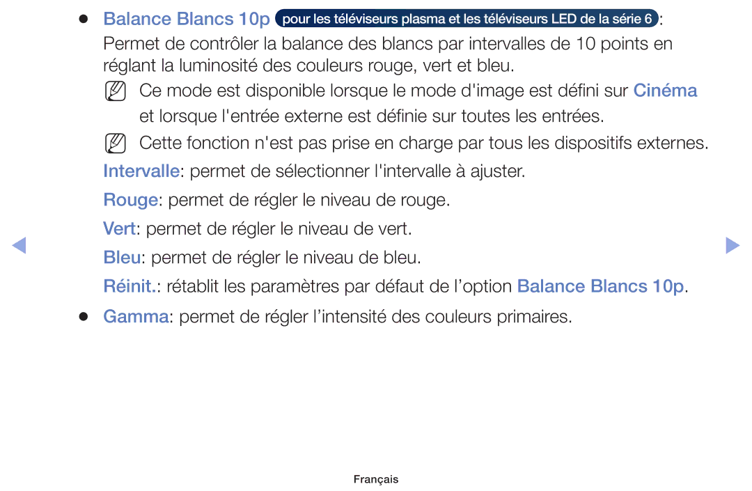 Samsung UE60F6100AWXZF, UE32F6100AWXZF, UE55F6100AWXZF, UE40F6100AWXZF, UE50F6100AWXZF, UE22F5000AWXZF manual Balance Blancs 10p 