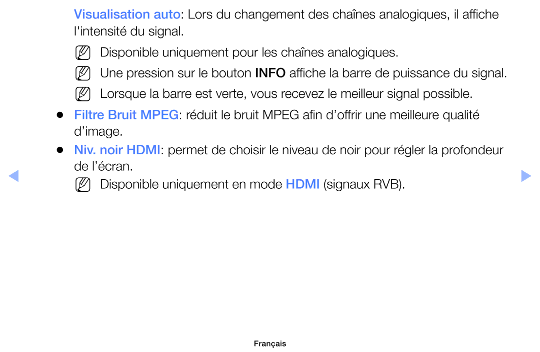 Samsung UE40F6100AWXZF, UE60F6100AWXZF, UE32F6100AWXZF manual De l’écran NN Disponible uniquement en mode Hdmi signaux RVB 