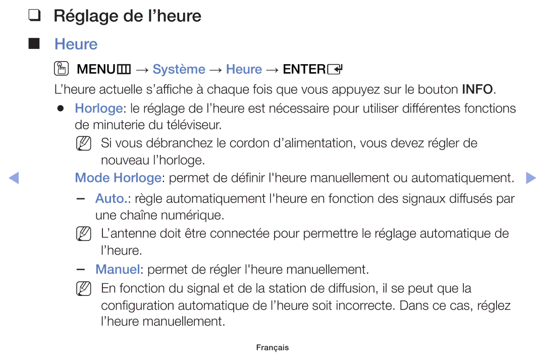 Samsung UE60F6100AWXZF, UE32F6100AWXZF, UE55F6100AWXZF, UE40F6100AWXZF, UE50F6100AWXZF manual Réglage de l’heure, Heure 