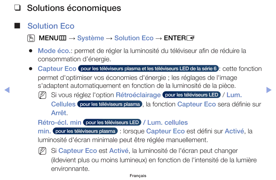 Samsung UE28F4000AWXZF, UE60F6100AWXZF, UE32F6100AWXZF, UE55F6100AWXZF, UE40F6100AWXZF Solutions économiques, Solution Eco 