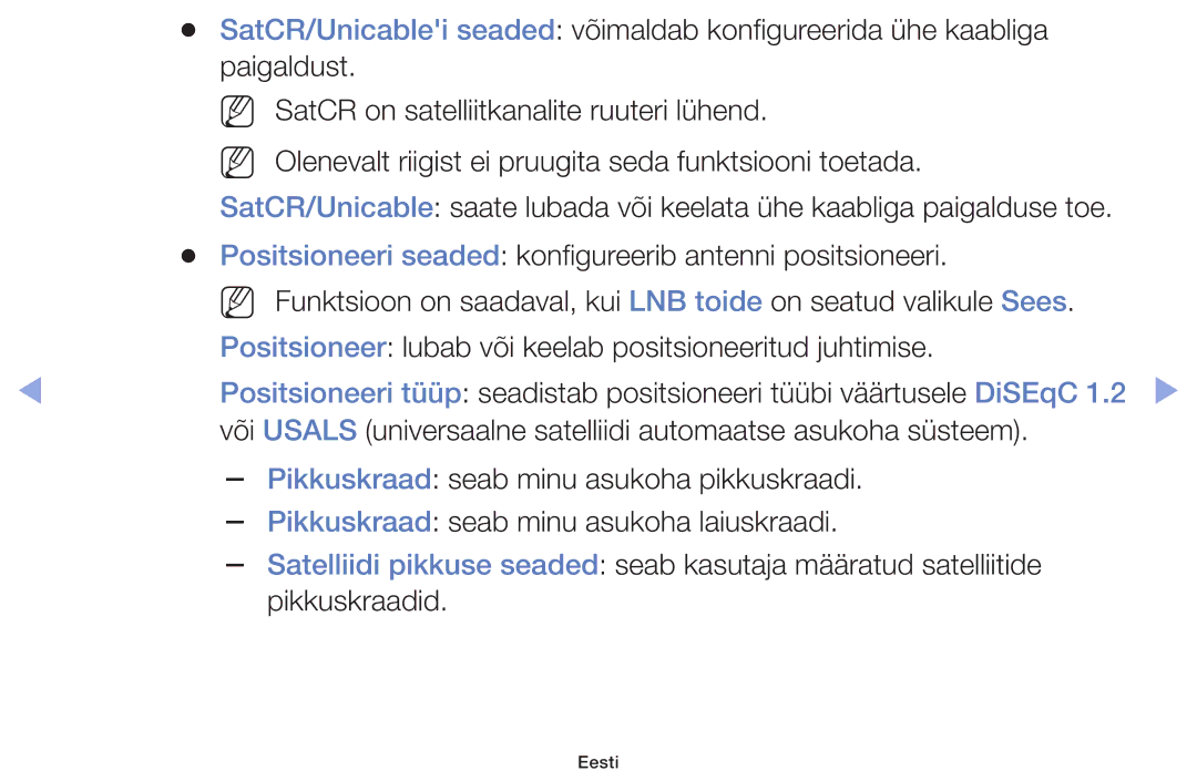 Samsung UE28F4000AWXBT, UE60F6170SSXZG, UE22F5000AWXBT manual SatCR/Unicablei seaded võimaldab konfigureerida ühe kaabliga 