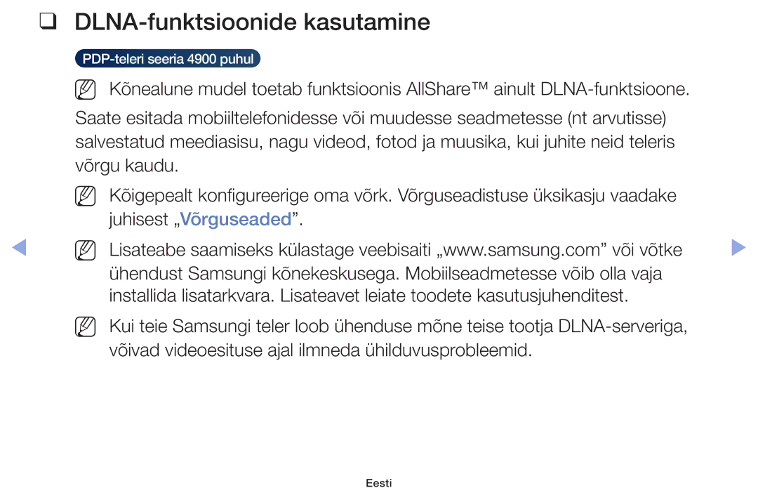 Samsung UE46F6100AWXBT, UE60F6170SSXZG, UE22F5000AWXBT, UE19F4000AWXBT, UE55F6100AWXBT manual DLNA-funktsioonide kasutamine 